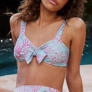 PatBO Coral Tie Knot Bandeau Bikini Swim Top Blue Pink Medium